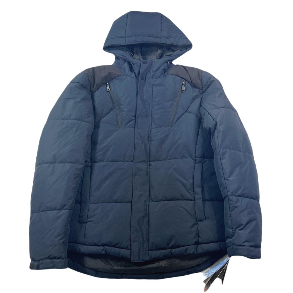 HFX Puffer Jacket Mens Small Navy Blue Hooded‎ Ripstop Wind Water Resistant NEW
